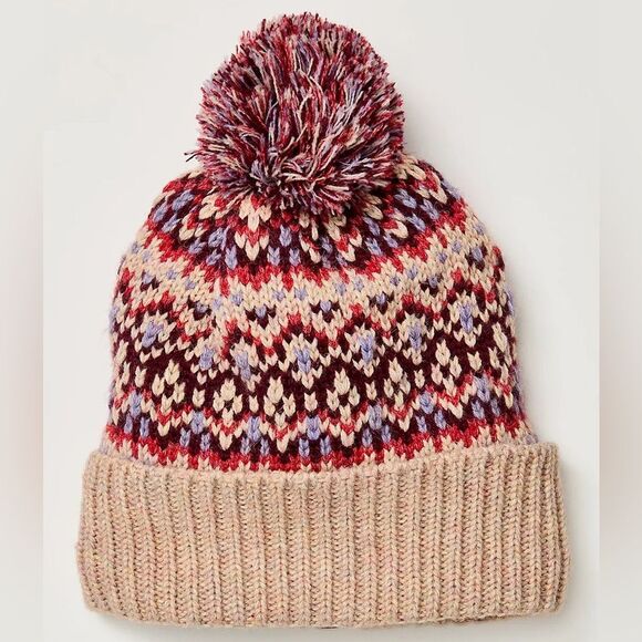 NWT Free People First Frost Fairisle Pom Beanie in Ivory